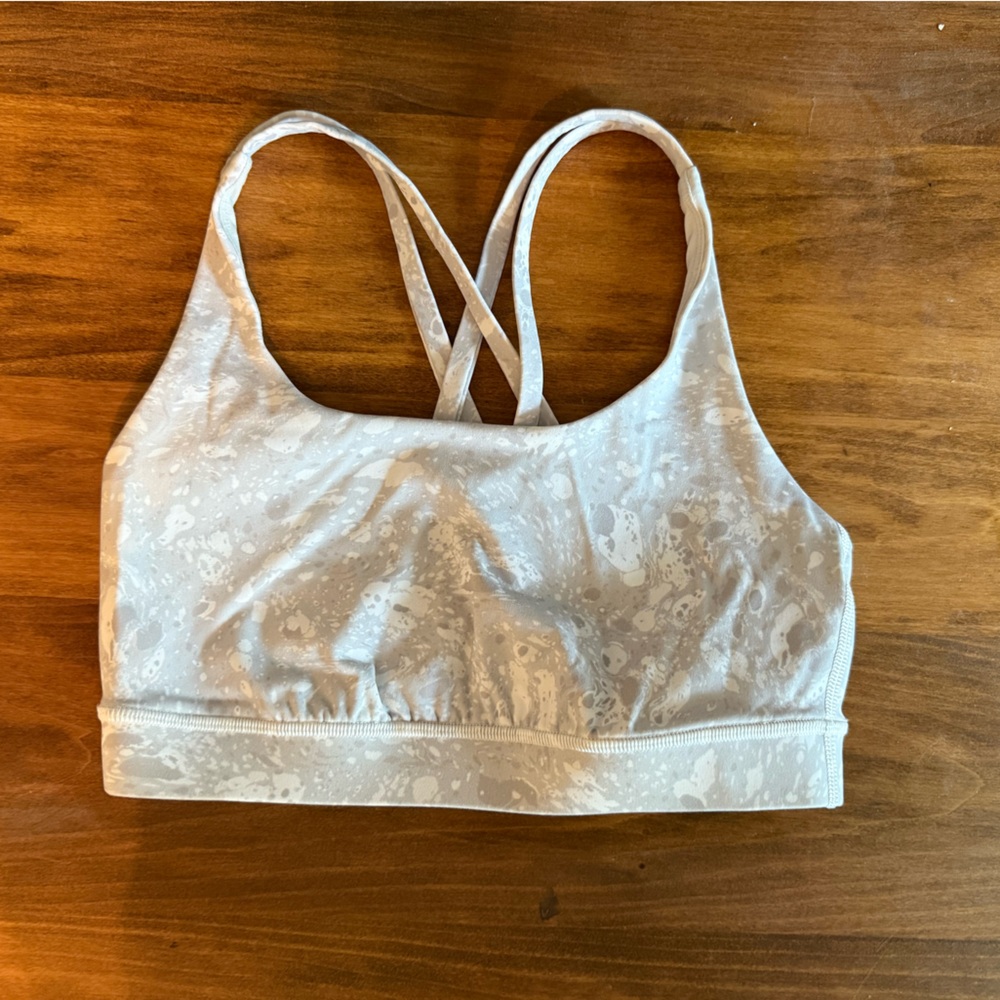 LIKE NEW Lululemon Energy Sports Bra Gray Splatter print